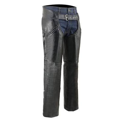 Milwaukee Leather Men's Black Premium Leather Motorcycle Riders Chaps w/Slash Pockets Mesh Lined - LKM5710