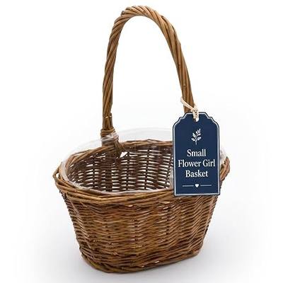 Flower Girl Basket for Wedding, Small Oval Wicker Flower Basket with Handle & Plastic Liner, Willow Gift Basket for Easter, Baby Shower & Decor, 8.9" x 6.8" x 10.5" – Royal Imports