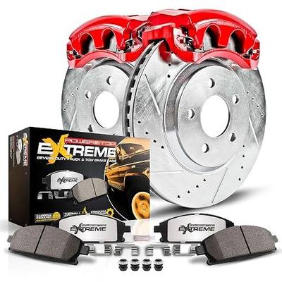 PowerStop Front Brake & Caliper Kit for Cadillac Escalade 2008-20 |Escalade ESV 2008-20 |Escalade EXT 2008-13 - Drilled & Slotted Disc Rotors + Z36 Brake Pads + Red-Powder Coated Calipers, KC2069-36