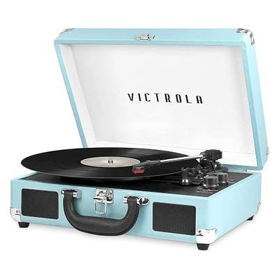 Victrola Journey - Bluetooth Suitcase Record Player - Turquoise | Built-in stereo speakers, 3-speed turntable plays 7", 10" and 12" records, Bluetooth streaming, headphone jack