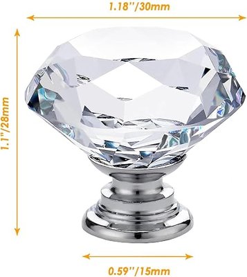 12pcs Diamond Shape Crystal Glass 30mm Drawer Knob Pull Handle Usd for Cabinet, Drawer