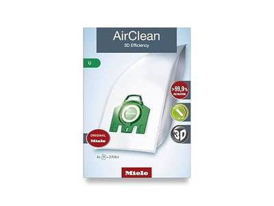 Miele Original AirClean 3D Efficiency U Vacuum Cleaner Bags for Miele Dynamic U1 and S7 Models, Filters More Than 99.9% of Dust, Pack of 4 – 10123230