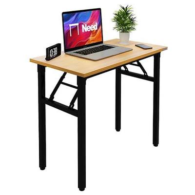 Need Folding Desk Small Desk 31 1/2" No Assembly Foldable Computer Desk for Small Space/Home Office/Dormitory,Teak&Black Frame | Black Frame Writing Gaming Work Table/Sturdy Foldable Study Table for Small Space/Dormitory, No Assembly Required