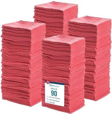 Simpli-Magic Cotton Shop Towels 14"x12" (90 Pack) – Reusable Cleaning Shop Rags for Automobiles, Industries, Garage and Homes (Red)