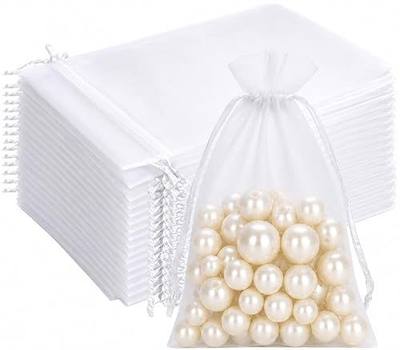 G2PLUS 100PCS White Organza Bags, 4x6 in Sheer Mesh Drawstring Gift Bags, Jewelry Pouches Candy Bag for Wedding Favors, Christmas