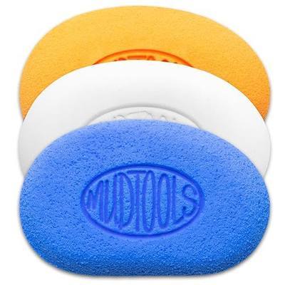 Mudtools Mudsponges Pack, White Finishing Pottery Sponge, Orange Absorbant, Blue Workhourse, Wheel Throwing, Hand Building Clay, Ceramics (3-Pack)