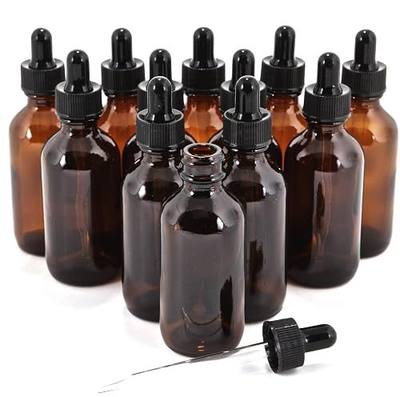 Vivaplex 2 oz Amber Glass Bottles With Glass Eye Droppers - 12 pk