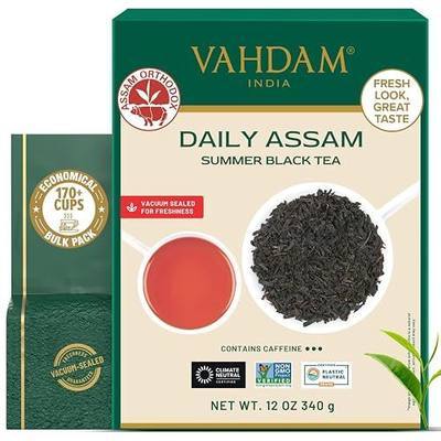 VAHDAM, Assam Black Tea Leaves (340g/12oz) 170+ Servings | High Caffeine, Non GMO, Gluten Free | STRONG, MALTY & RICH | Pure Unblended Single Origin Black Loose Leaf Tea | Vacuum Sealed