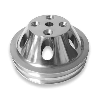 DEMOTOR PERFORMANCE Double Groove Pulley Polished Aluminum For SBC Chevy LWP Water Pump
