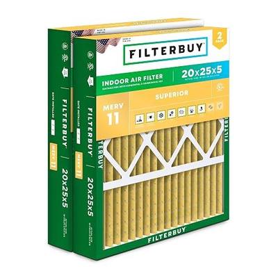 Filterbuy 20x25x5 Air Filter MERV 11 Superior Pet & Allergy Defense (2-Pack), Pleated HVAC AC Furnace Filters for Honeywell FC100A1037, Lennox X6673, and More (Actual Size: 19.88 x 24.75 x 4.38)