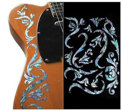 Jockomo Cowboy Fancy Vine MX Guitar and Bass Inlay Sticker | Abalone Mix Cowboy Fancy vine decals create a colorful Western-style accent for guitar and bass bodies.