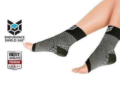 Premium Compression Foot Sleeve (2 pcs) - Lightweight Foot Sleeves for Plantar Fasciitis, Heel Spurs, Arch Pain & Foot Swelling - Improves Poor Circulation - Sized For Men & Women - Endurance Shield 360® - 100% Money Back Guaranteed!