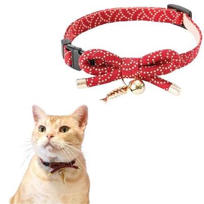 Necoichi Zen Fish Charm Cat Collar (Red) with Bell Safety Breakaway Soft Lightweight for Cats Kitty Kitten Japanese Stylish Pattern, No.1 Seller in Japan
