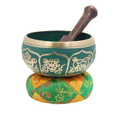 Gorgeous Meditation 8 Lucky Symbols Singing Bowl/Cushion/Mallet (Green)