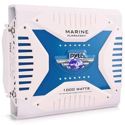 2.1 Bluetooth Marine Amplifier Receiver - Waterproof 4 Channel Wireless Bridgeable Audio Amp for Stereo Speaker with 1000 Watt Power Dual MOSFET Supply, GAIN Level and LED Indicator - Pyle PLMRA430BT