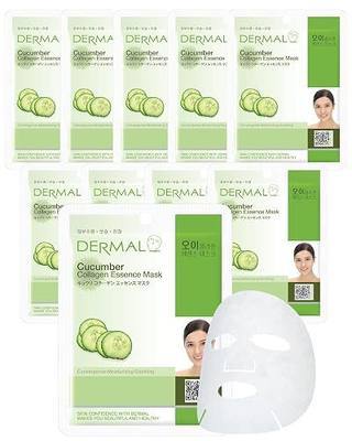 DERMAL Cucumber Collagen Cooling Sheet Mask, Soothing Hydration, 10 Pack | 10,000ppm cucumber + 2,000ppm collagen with aloe, portulaca & panthenol; cooling, soothing 23g essence; 10 sheets
