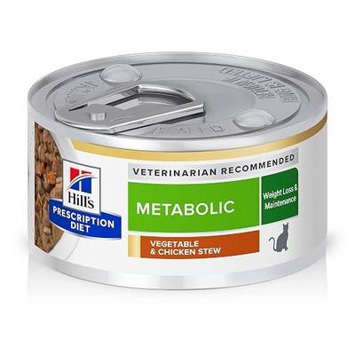 HILL'S PRESCRIPTION DIET Metabolic Weight Management Wet Cat Food | #1 Veterinarian Recommended, Vegetable & Chicken Stew, 2.9 oz. Cans, 24-Pack