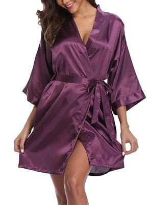 Women's Satin Robe Short Silk Kimono for Bride Bridesmaids Bridal Robes Wedding Party Sleepwear