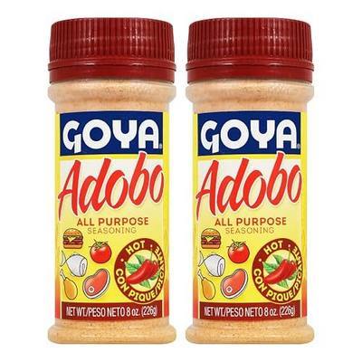 Goya Adobo Hot All Purpose Spice, Latin Spicy Blend, Meat, Pack of 2, 8oz | Poultry, Seafood, Meat, And Vegetable Seasoning, Latin Spicy Blend, Mexican Seasoning, For Any Occasion, Family Favorite