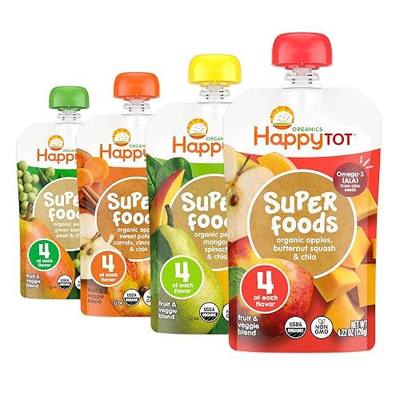 Happy Tot Organics Stage 4 Baby Food Pouches, Gluten Free, Vegan Snack, SuperFoods Fruit & Veggie Puree & Chia Variety Pack, 4.22 Ounce (Pack of 16), Amazon Exclusive