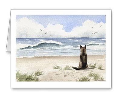 DJ Rogers Fine Art German Shepherd At The Beach - Set of 10 Note Cards With Envelopes