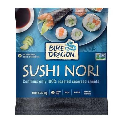 Blue Dragon Sushi Nori - 0.77oz (Pack of 1) - No Artificial Flavors Or Preservatives - Made With 100% Roasted Seaweed Sheets - Vegan, Gluten Free Seaweed Wraps - Ideal For Sushi Rolls & Hand Rolls