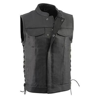 Milwaukee Leather LKM3712 Men's Black Leather Club Style Motorcycle Rider Vest w/Front Snap/Zipper and Side Lace