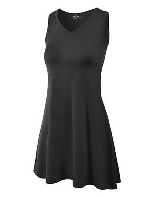 WT827 Womens Sleeveless V Neck Dress Top L BLACK