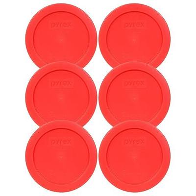 Pyrex 7200-PC 2-Cup Red Food Storage Lid (6-Pack) - Made in USA | BPA-Free Plastic | Round Shape | Secure Fit | Refrigerator Safe | Top-Rack Dishwasher Safe