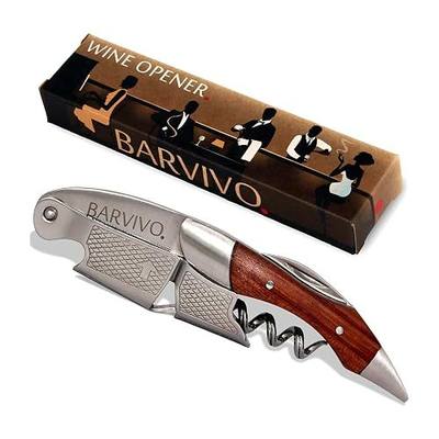 Barvivo Wine Bottle Opener with Double Hinged Corkscrew - 4.5-Inch Manual Wine Key with Foil Cutter and Cap Remover - Stainless Steel Bar Key Tool for Bartenders and Servers - Natural Rosewood Handle