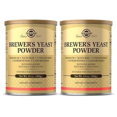 Solgar Brewer's Yeast Powder - 14 oz, Pack of 2 - Natural, Unflavored & Unsweetened - Suitable for Vegetarians - 26 Servings
