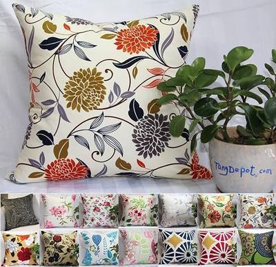TangDepot 100% Cotton Floral Pillow Cover 14x14 S07 Chrysanthemum | 100% cotton floral cover, hidden zip, machine wash & air dry, indoor/outdoor. Many colors/sizes. Cover only.