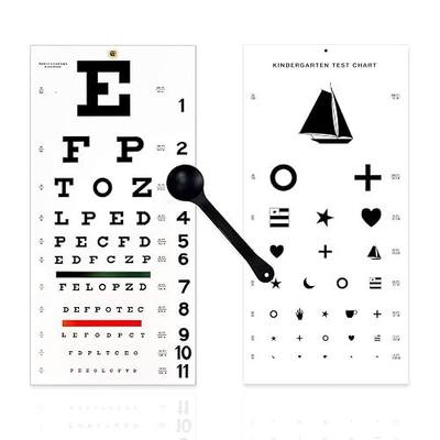 EMI OCC-WSK 3 piece Set - Occluder Plus Snellen and Kindergarten/Children Plastic Eye Vision Exam Test Wall Charts 22 by 11 in.
