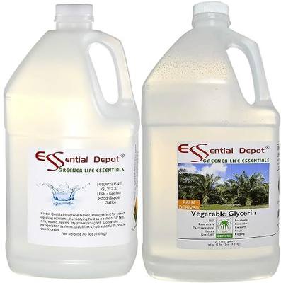 Essential Depot Vegetable Glycerin (RSPO Certified Halal Acceptable Palm Derived) 1 Gallon + Propylene Glycol - USP - Kosher - 2 x 1 Gallon - Safety Sealed HDPE Container with Resealable Cap