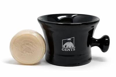 G.B.S GENTS Heavy Duty Black Ceramic Shaving Bowl, Mug with Natural Shave Soap – for use with up to 3” Shaving Soaps and Lathering Shave Cream Cup – Pommel Handle (Black)