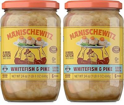 Manischewitz Whitefish & Pike Gefilte Fish in Liquid Broth 24oz (2 Pack), All Natural, Packed with Protein, No Added MSG, Kosher for Passover