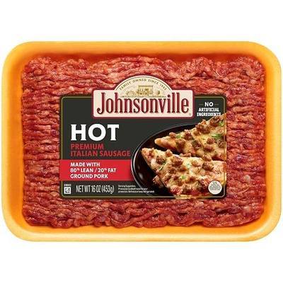 Johnsonville Premium 80% Lean/20% Fat Hot Italian Ground Pork Sausage, 1 lb Tray Refrigerated