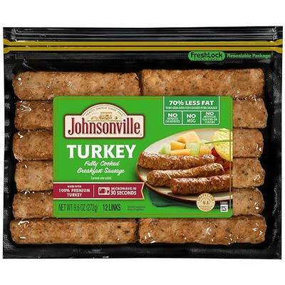 Johnsonville Fully Cooked Turkey Breakfast Sausage, 12 Count, 9.6 oz