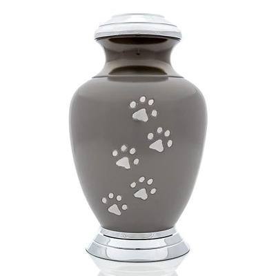 Kennedy Paws Series Pet Urn for Dogs and Cats, Handmade Aluminum Memorial Cremation Urn (Small - Pets up to 25 lbs, Slate, Pewter, Vertical, Chrome)