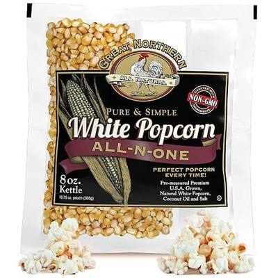 8oz White Popcorn Machine Popcorn Packets - All-in-One Pre-Measured Gluten Free White Popcorn Kernels for Popping with Salt and Coconut Oil Packs by Great Northern Popcorn (24 Case)