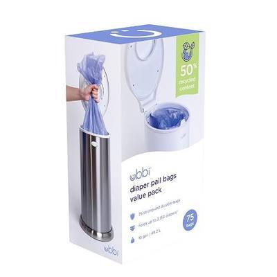 Ubbi Diaper Pail Plastic Bags, 13-Gallon Capacity, 3 Pack, 75 Count | Disposable Baby Waste Bags, Made from 50% Recycled Material, Each Bag Holds Up To 50 Newborn Diapers