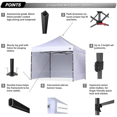 ABCCANOPY Heavy Duty Easy Pop up Canopy Tent with Sidewalls 10x10, White