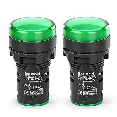 BAOMAIN 22mm LED Industrial Indicator Light,110V AC Pilot Signal Lamp for Industrial Machinery Control Circuits,7/8" Panel Mount, Screw Terminal,Green,2-Pack