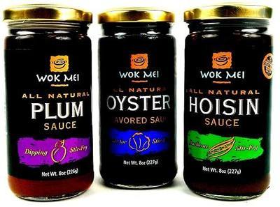 Wok Mei Variety Set of 3 - Oyster, Hoisin and Plum Sauce - 8oz Jars Frustration Free Packaging
