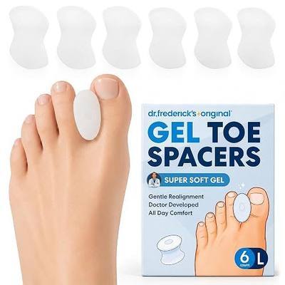Dr. Frederick's Original Gel Toe Separators, Large, 6 ct | Soft Bunion Spacers, Overlapping Toes and Gentle Alignment, Washable and Reusable, Women and Men, Soft Gel Toe Spacing