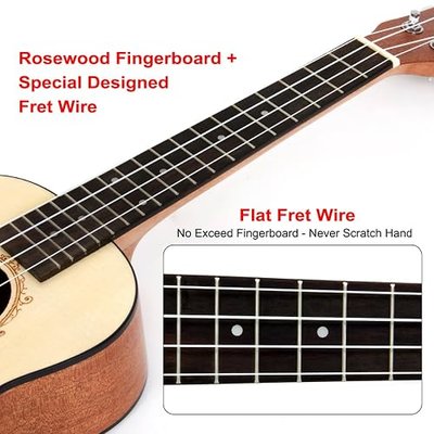 Concert Ukulele,Solid SpruceTop 24" Ukelele for Professional Beginner from Kmise