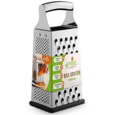 Spring Chef Stainless Steel Cheese Grater, Large Box Grater for Kitchen | 4 Sided Handheld Vegetable Shredder, Kitchen Food Grater for Cheese, Potato, Carrot, Ginger, Veggie, Dishwasher Safe
