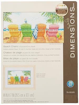 Dimensions Colored Beach Chairs Counted Cross Stitch Kit, 14 Count Light Blue Aida, 7'' x 14''