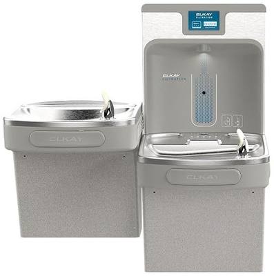 Elkay LZSTL8WSLP ezH2O Filtered Refrigerated Two-Level Bottle Filling Station with Drinking Fountain, ADA Compliant, Light Gray Granite, NSF Certified, Reduces Lead & Microplastics