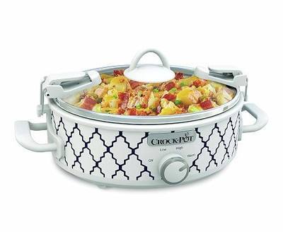 Crock-Pot Small 2.5 Quart Casserole Slow Cooker in White/Blue, Enjoy Eye-Catching Quick Meals, Durable and Compact